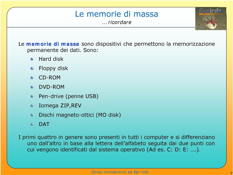 primi quattro in genere sono presenti in tutti i computer e si differenziano uno dall altro in base alla lettera dell