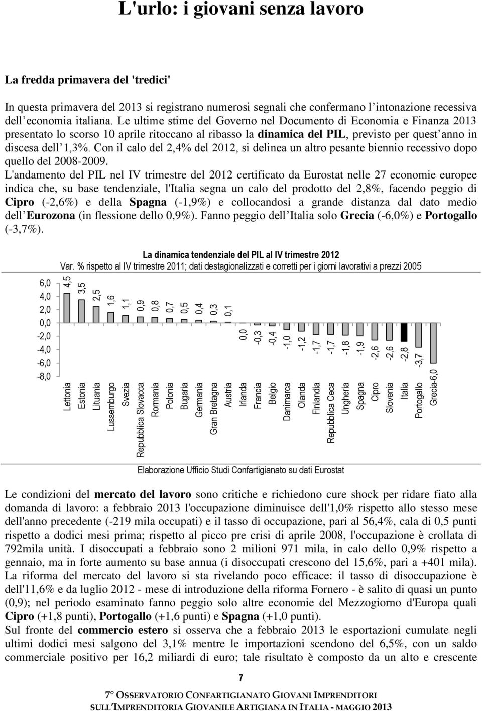 primavera del 'tredici' In questa primavera del 2013 si registrano numerosi segnali che confermano l intonazione recessiva dell economia italiana.