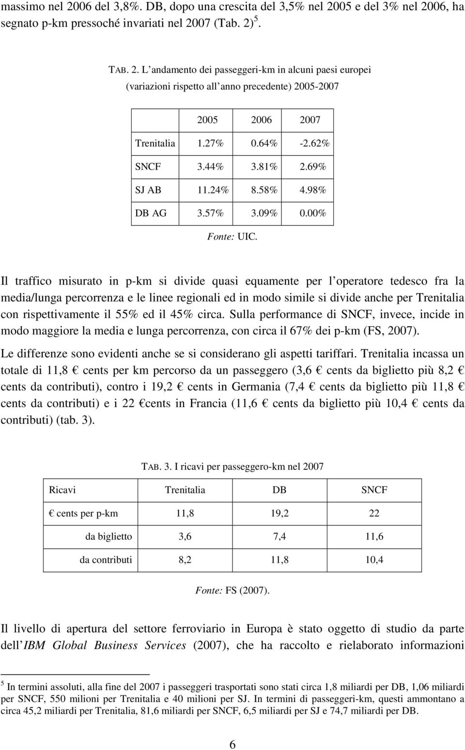 Il traffico misurato in p-km si divide quasi equamente per l operatore tedesco fra la media/lunga percorrenza e le linee regionali ed in modo simile si divide anche per Trenitalia con rispettivamente