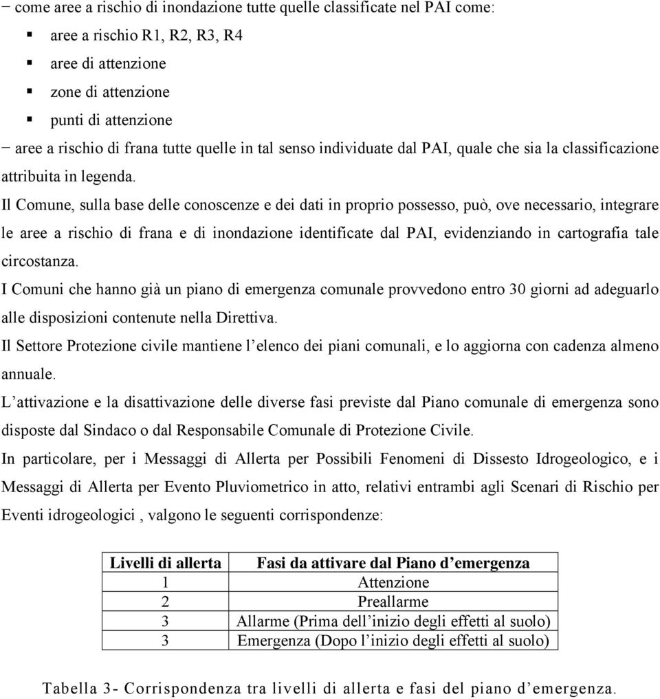 Il Comune, sulla base delle conoscenze e dei dati in proprio possesso, può, ove necessario, integrare le aree a rischio di frana e di inondazione identificate dal PAI, evidenziando in cartografia