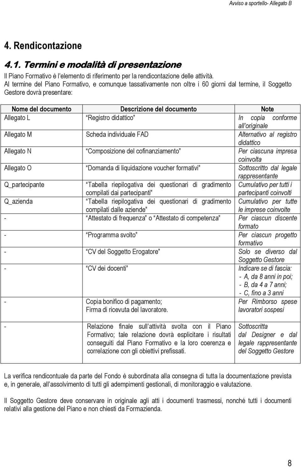 Allegato M Scheda individuale FAD Alternativo al registro didattico Allegato N Composizione del cofinanziamento Per ciascuna impresa coinvolta Allegato O Domanda di liquidazione voucher formativi