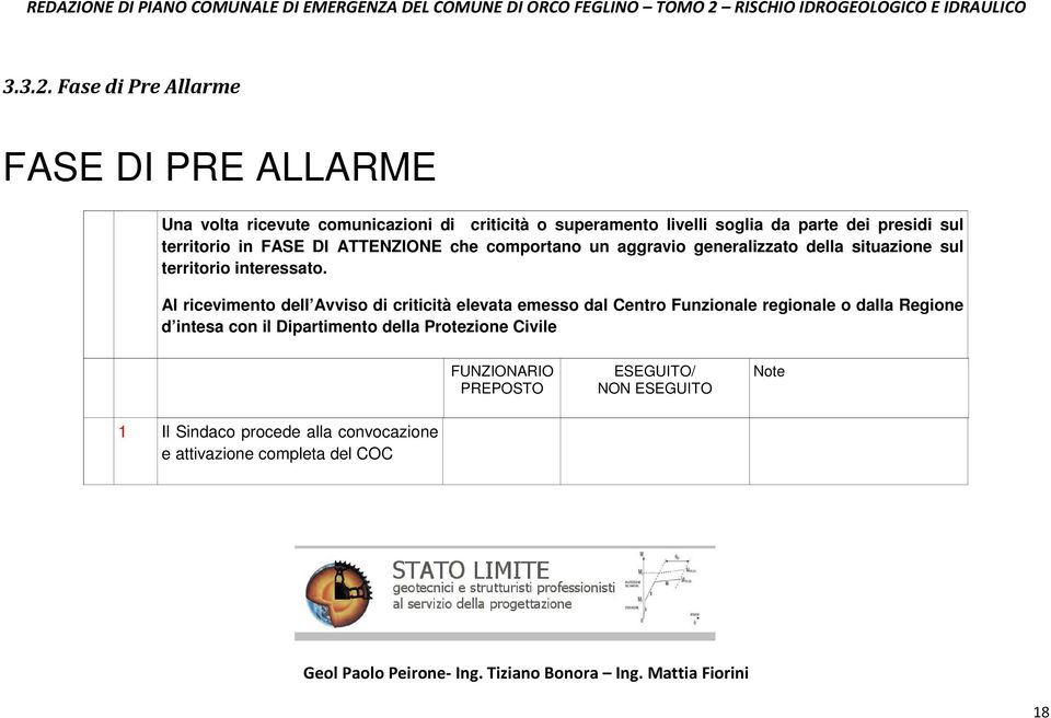 Fase di Pre Allarme FASE DI PRE ALLARME Una volta ricevute comunicazioni di criticità o superamento livelli soglia da parte dei presidi sul territorio in FASE DI