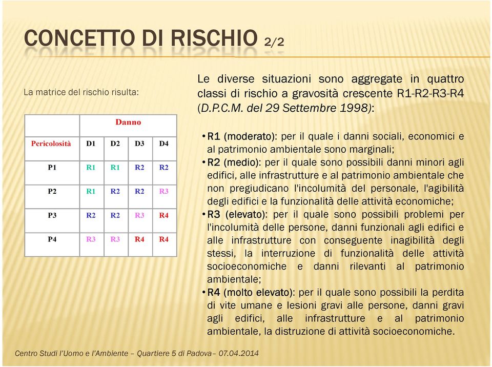 edifici, alle infrastrutture e al patrimonio ambientale che non pregiudicano l'incolumità del personale, l'agibilità degli edifici e la funzionalità delle attività economiche; R3 (elevato): (elevato)