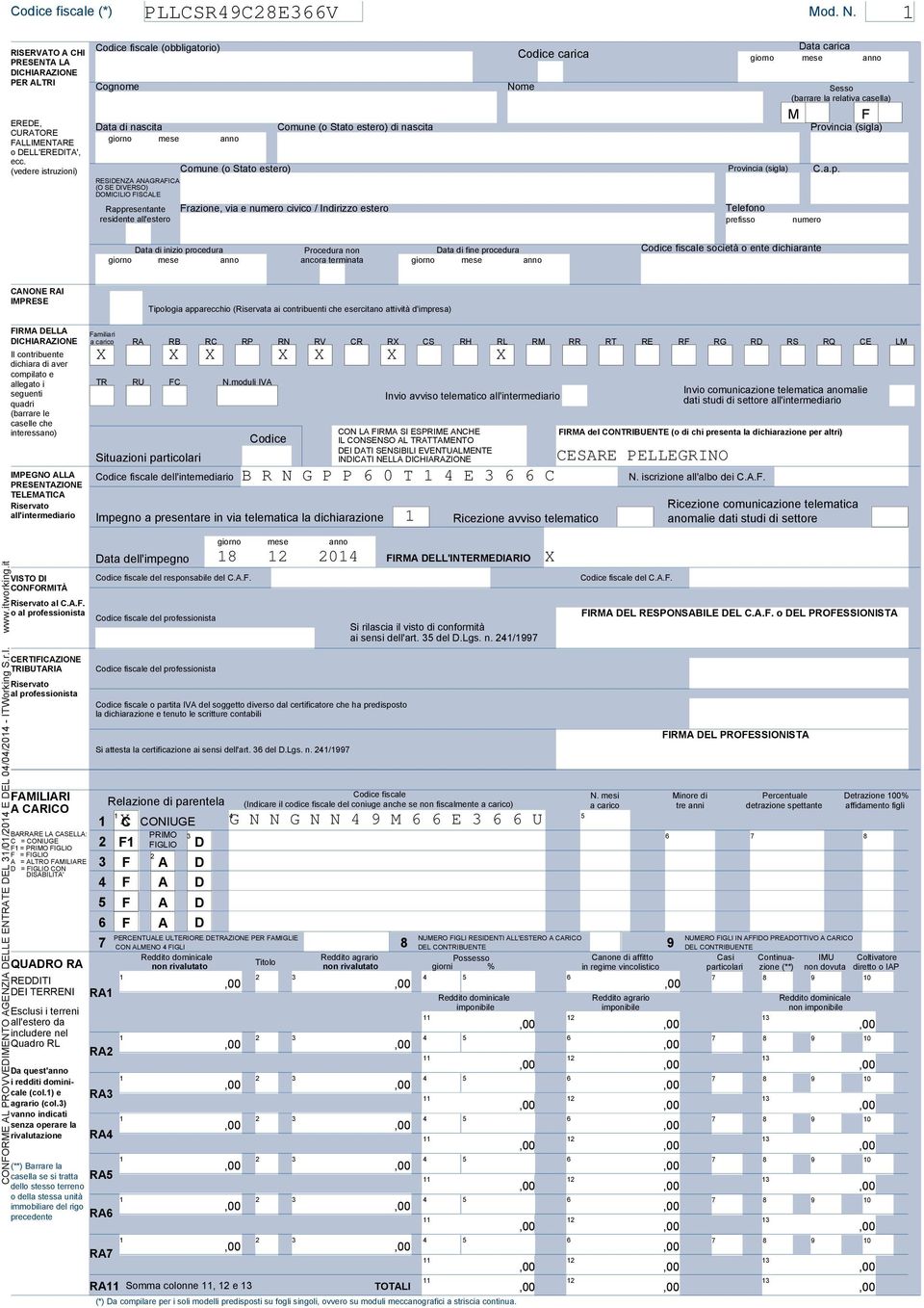 nascita Comune (o Stato estero) di nascita Provincia (sigla) CURATORE FALLIMENTARE giorno mese anno o DELL'EREDITA', ecc. (vedere istruzioni) Comune (o Stato estero) Provincia (sigla) C.a.p.