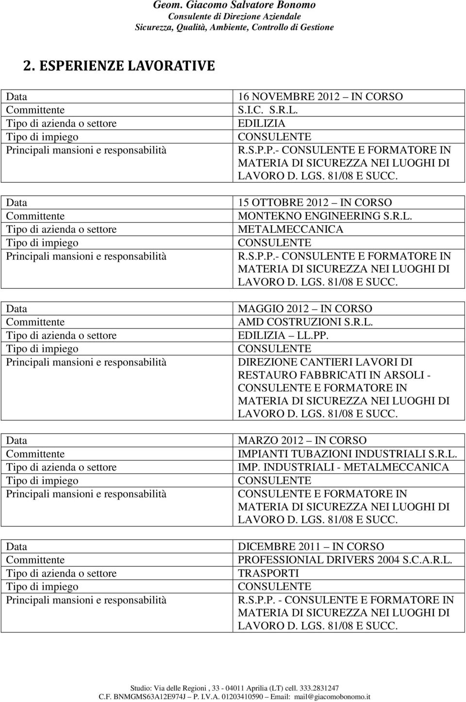 S.P.P.- E FORMATORE IN MAGGIO 2012 IN CORSO AMD COSTRUZIONI S.R.L. EDILIZIA LL.PP.