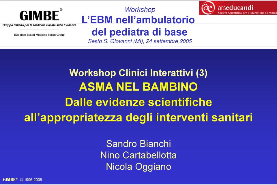 Giovanni (MI), 24 settembre 2005 Workshop Clinici i i Interattivi tti i (3) ASMA NEL BAMBINO