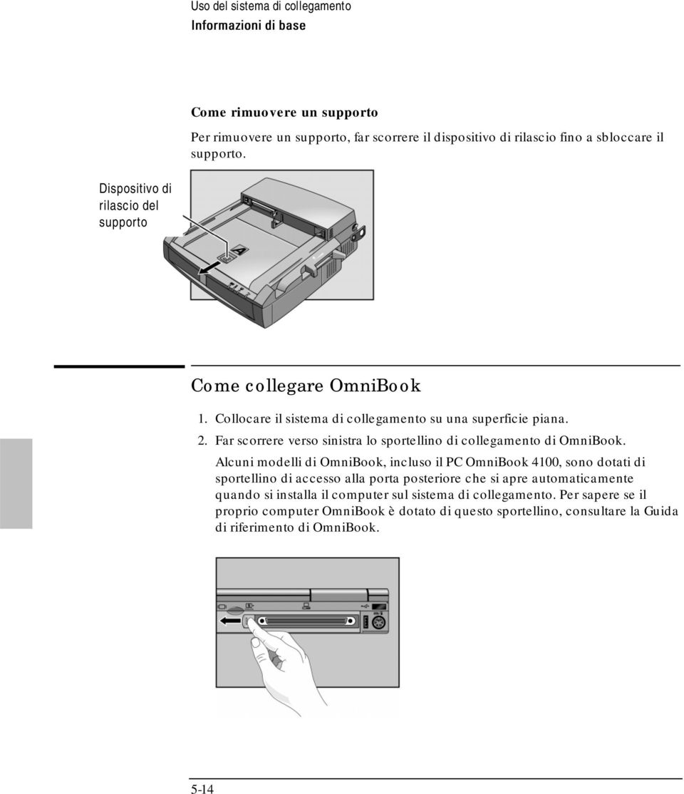 Far scorrere verso sinistra lo sportellino di collegamento di OmniBook.