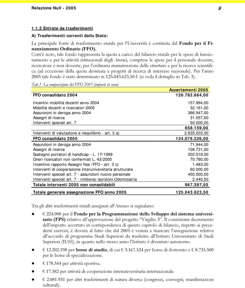 Com è noto, tale fondo rappresenta la quota a carico del bilancio statale per le spese di funzionamento e per le attività istituzionali degli Atenei, comprese le spese per il personale docente,