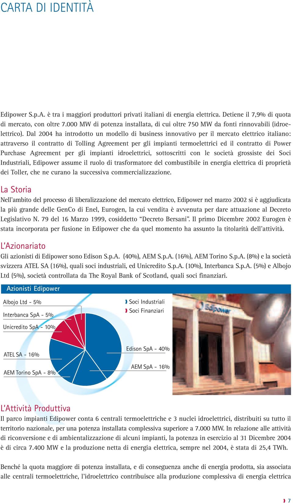 Dal 2004 ha introdotto un modello di business innovativo per il mercato elettrico italiano: attraverso il contratto di Tolling Agreement per gli impianti termoelettrici ed il contratto di Power