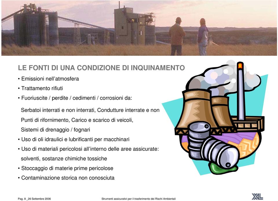 drenaggio / fognari Uso di oli idraulici e lubrificanti per macchinari Uso di materiali pericolosi all interno delle aree assicurate: