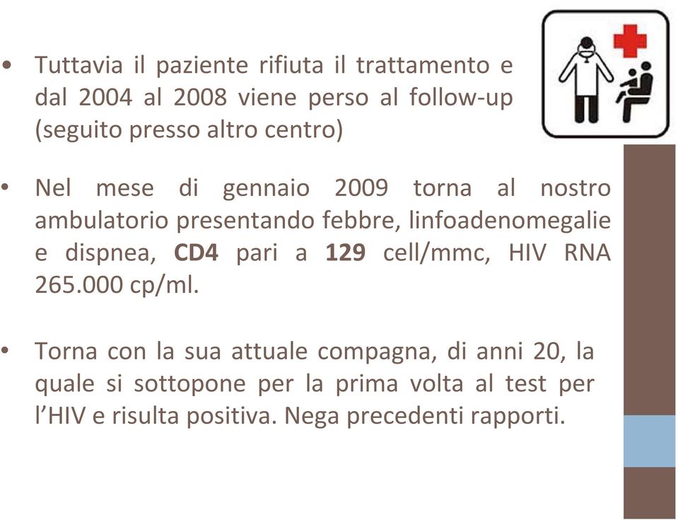 e dispnea, CD4 pari a 129 cell/mmc, HIV RNA 265.000 cp/ml.