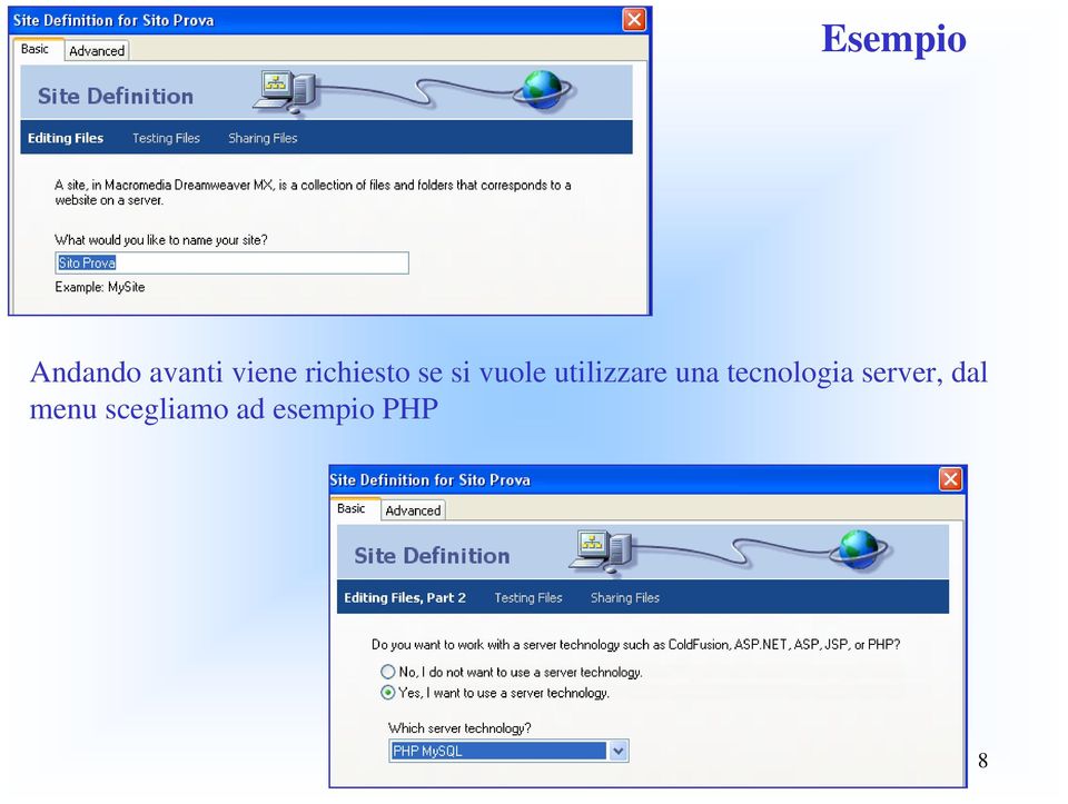 tecnologia server, dal menu scegliamo