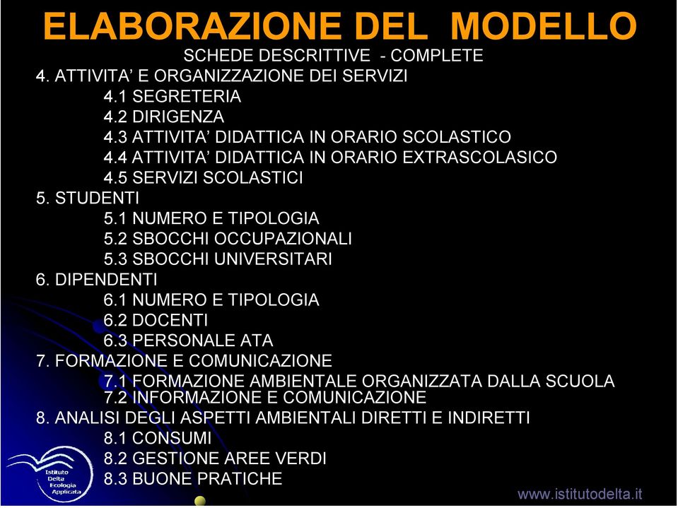 3 SBOCCHI UNIVERSITARI 6. DIPENDENTI 6.1 NUMERO E TIPOLOGIA 6.2 DOCENTI 6.3 PERSONALE ATA 7. FORMAZIONE E COMUNICAZIONE 7.