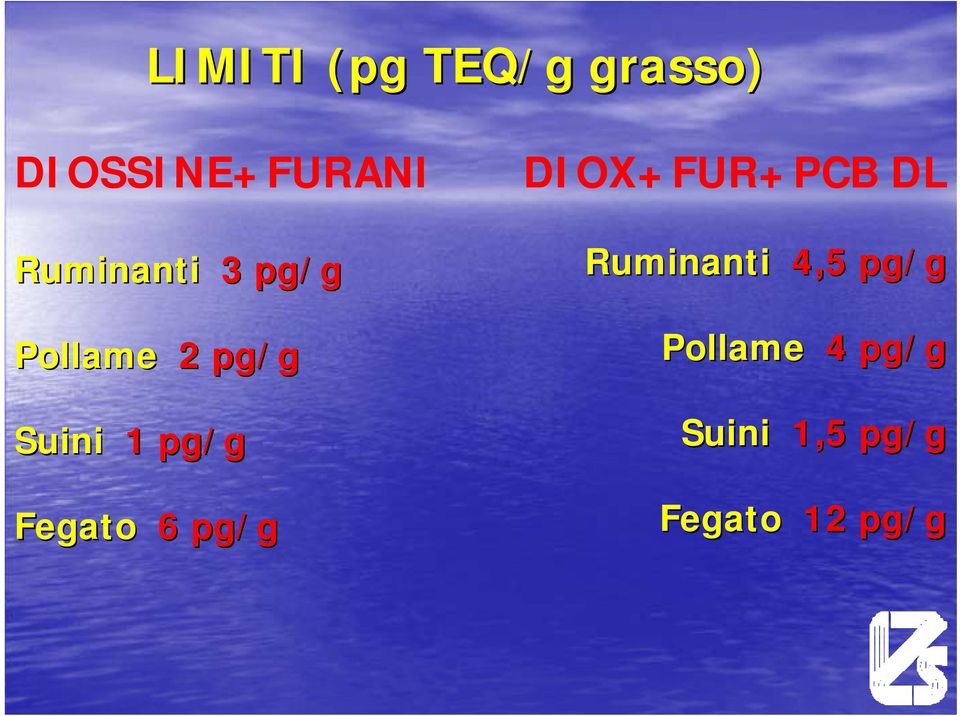 Fegato 6 pg/g DIOX+FUR+PCB DL Ruminanti 4,5