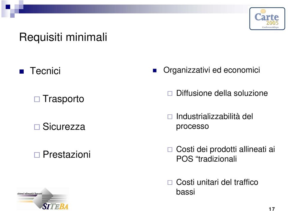 soluzione Industrializzabilità del processo Costi dei