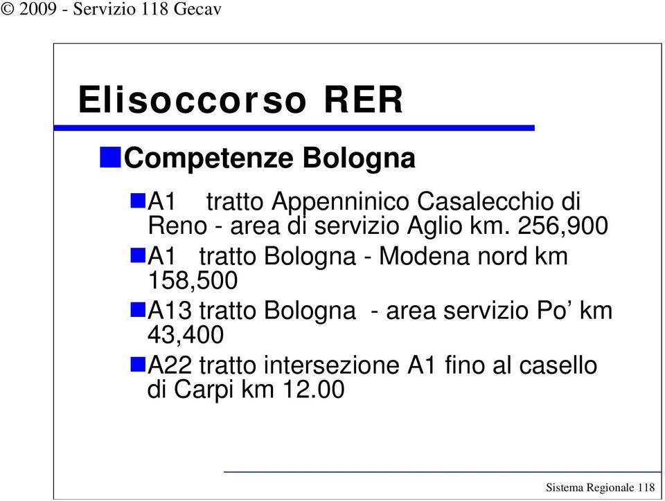 256,900 A1 tratto Bologna - Modena nord km 158,500 A13 tratto