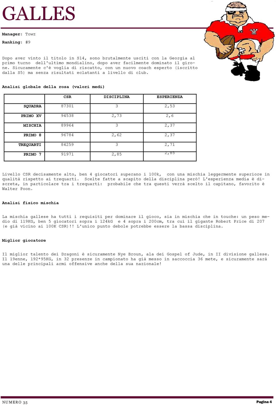 CSR DISCIPLINA ESPERIENZA SQUADRA 87301 3 2,53 PRIMO XV 94538 2,73 2,6 MISCHIA 89964 3 2,37 PRIMO 8 96784 2,62 2,37 TREQUARTI 84259 3 2,71 PRIMO 7 91971 2,85 2,85 Livello CSR decisamente alto, ben 4