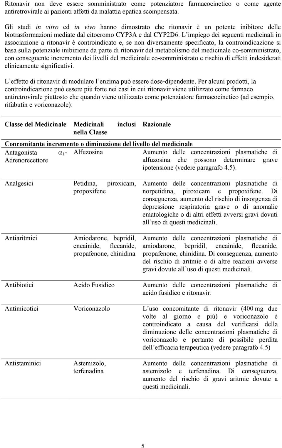 L impiego dei seguenti medicinali in associazione a ritonavir è controindicato e, se non diversamente specificato, la controindicazione si basa sulla potenziale inibizione da parte di ritonavir del