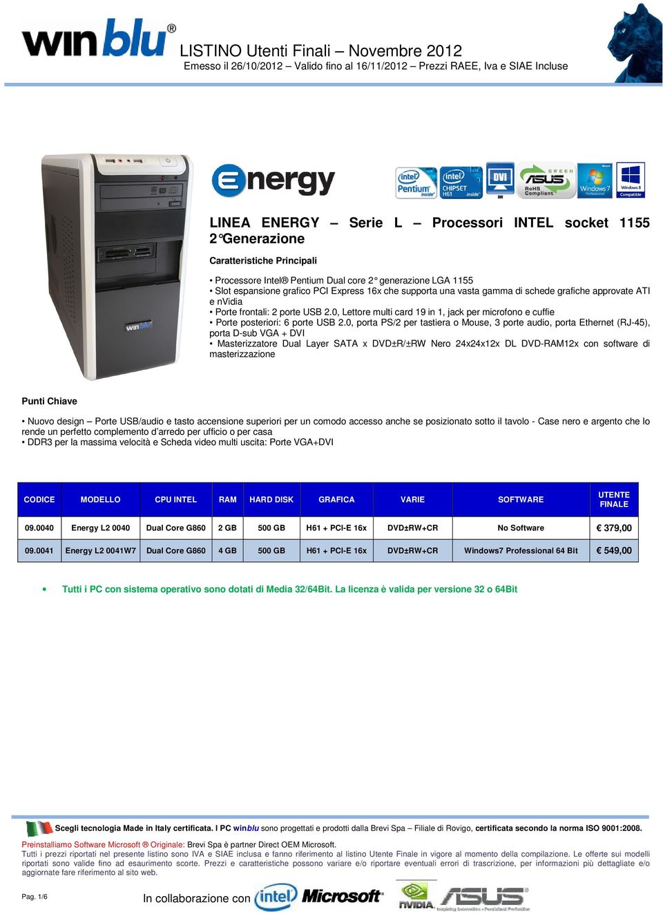 0, porta PS/2 per tastiera o Mouse, 3 porte audio, porta Ethernet (RJ-45), porta D-sub VGA + DVI Nuovo design Porte USB/audio e tasto accensione superiori per un comodo accesso anche se posizionato