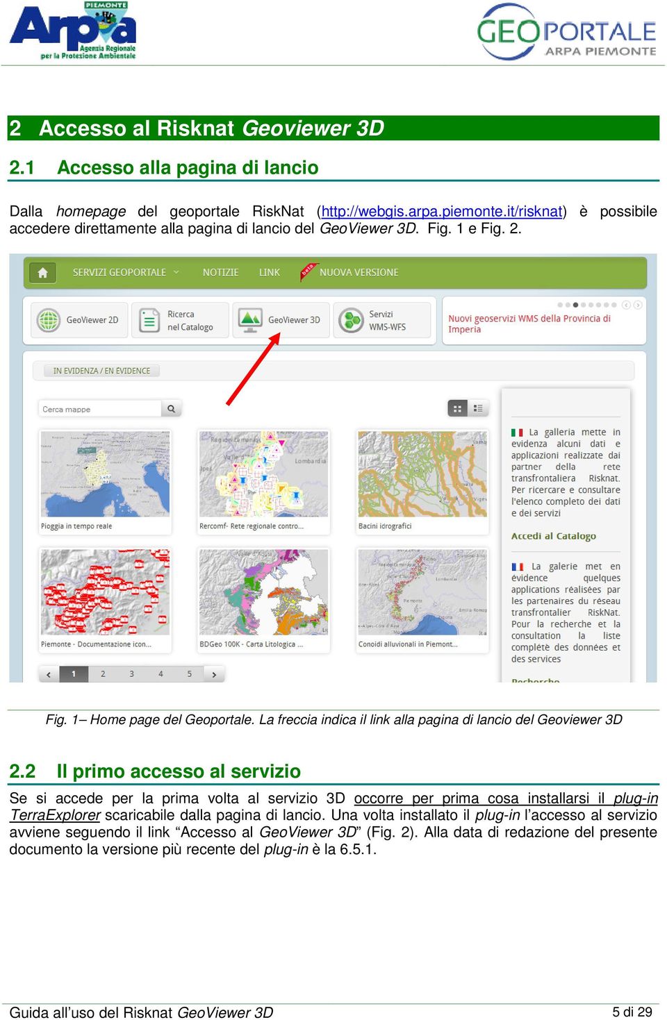 La freccia indica il link alla pagina di lancio del Geoviewer 3D 2.