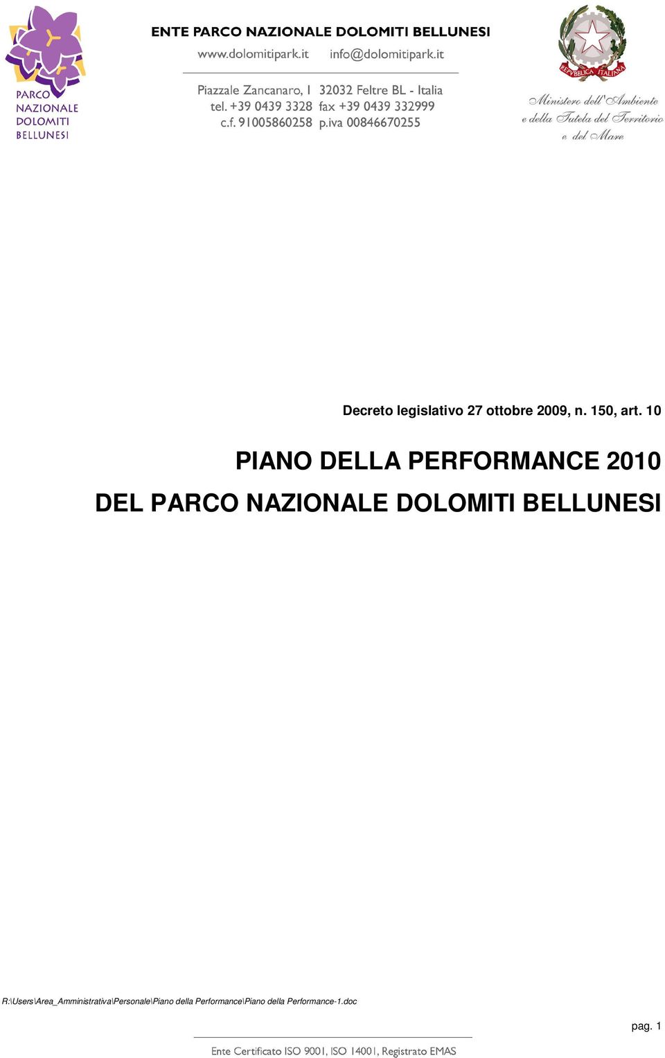10 PIANO DELLA PERFORMANCE 2010