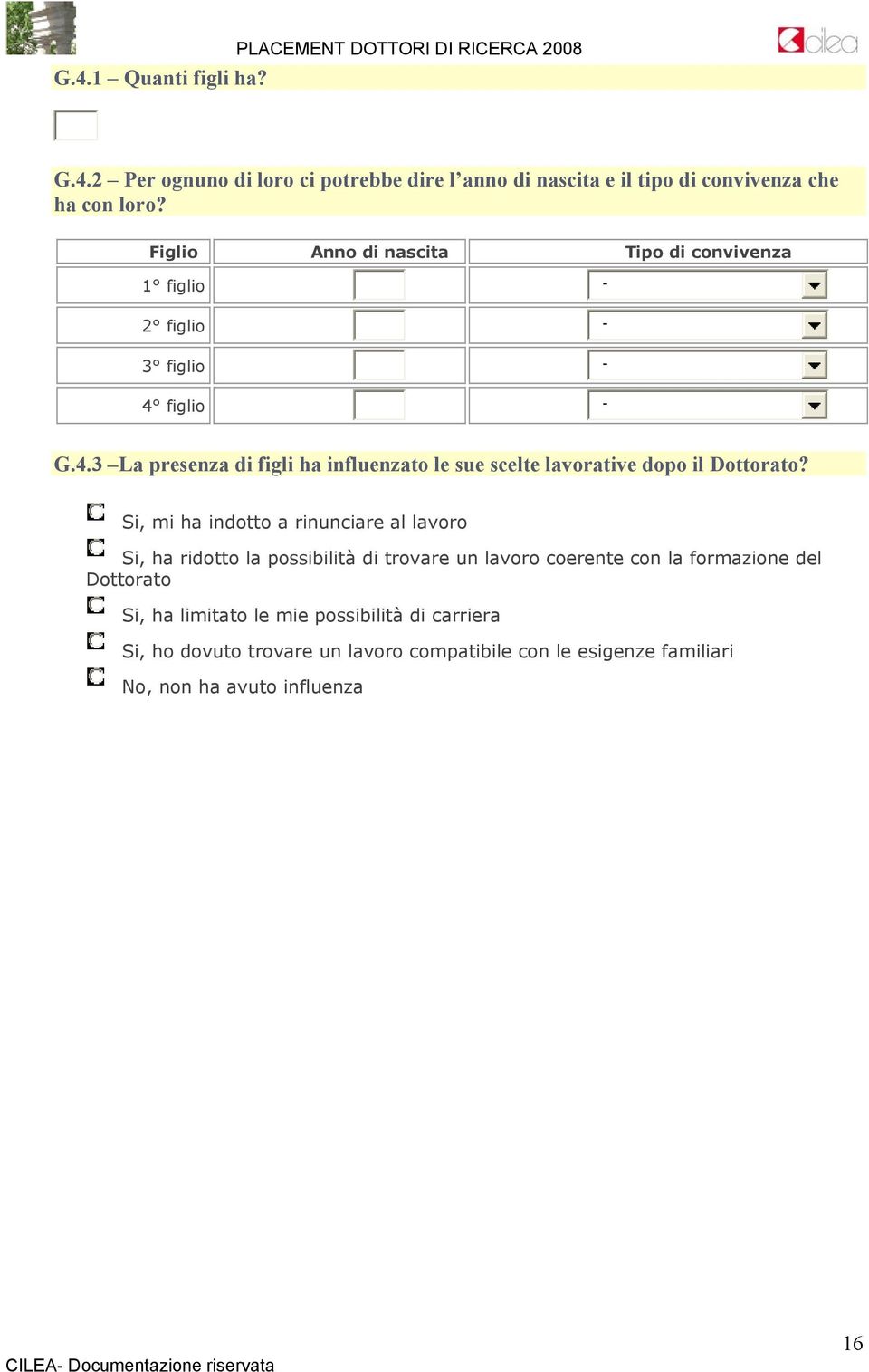 figlio - G.4.3 La presenza di figli ha influenzato le sue scelte lavorative dopo il Dottorato?