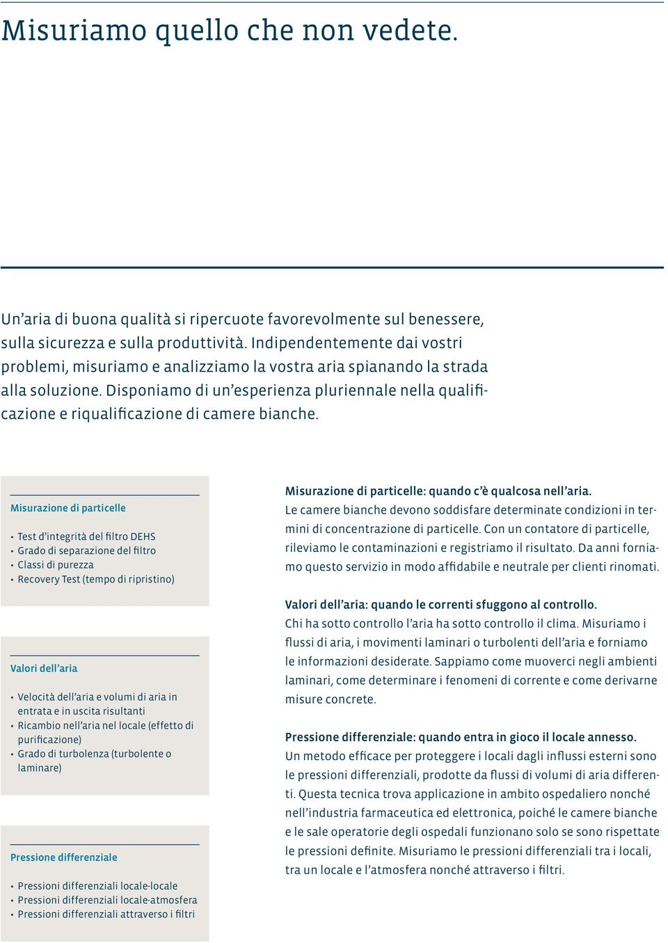 Disponiamo di un esperienza pluriennale nella qualificazione e riqualificazione di camere bianche.