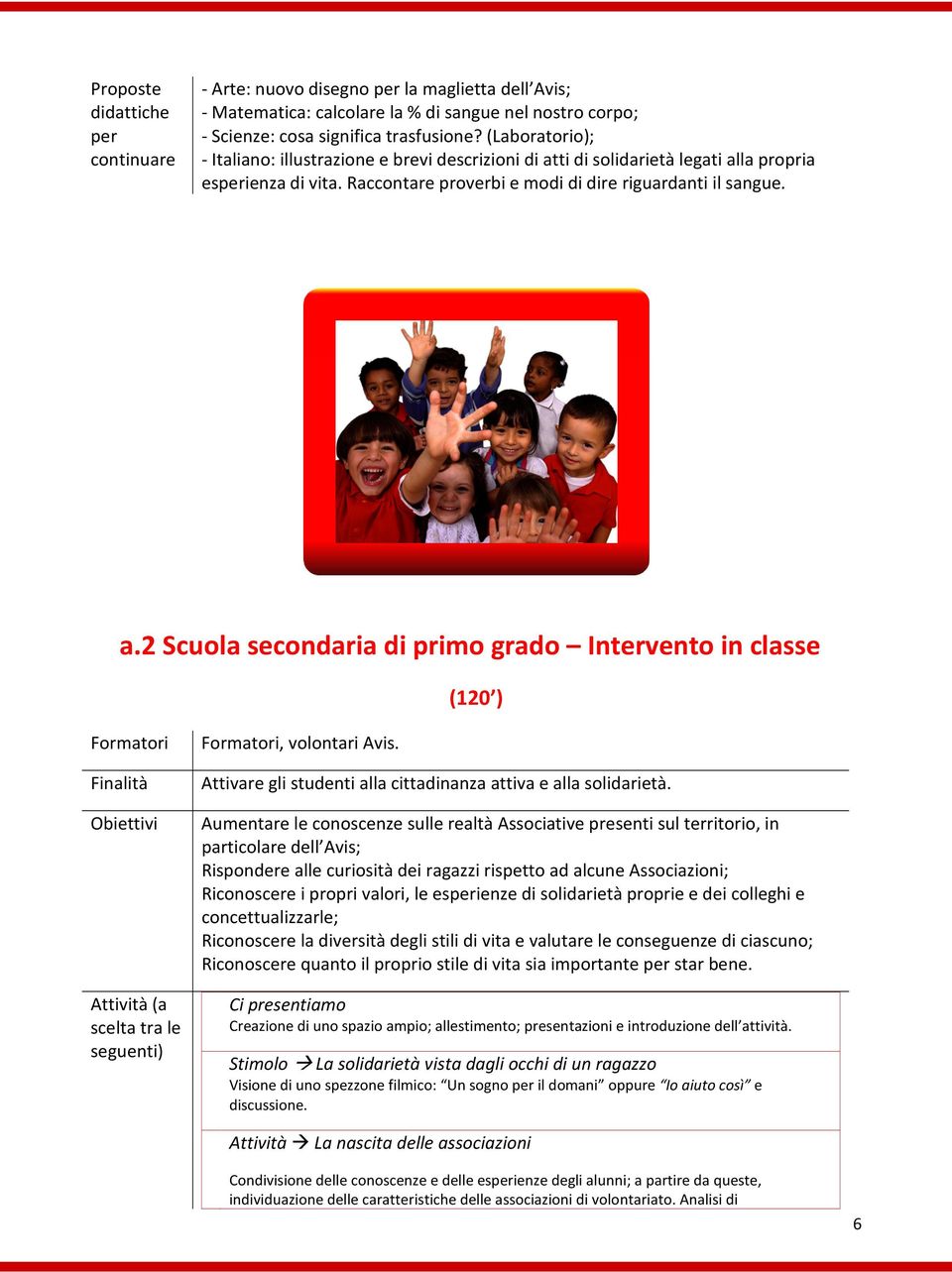 (120 ) Finalità Obiettivi Attività (a scelta tra le seguenti) Attivare gli studenti alla cittadinanza attiva e alla solidarietà.