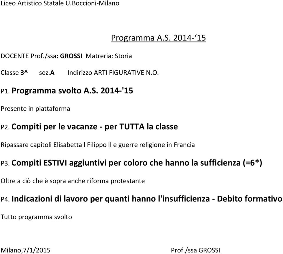 Compiti per le vacanze per TUTTA la classe Ripassare capitoli Elisabetta l Filippo ll e guerre religione in Francia P3.