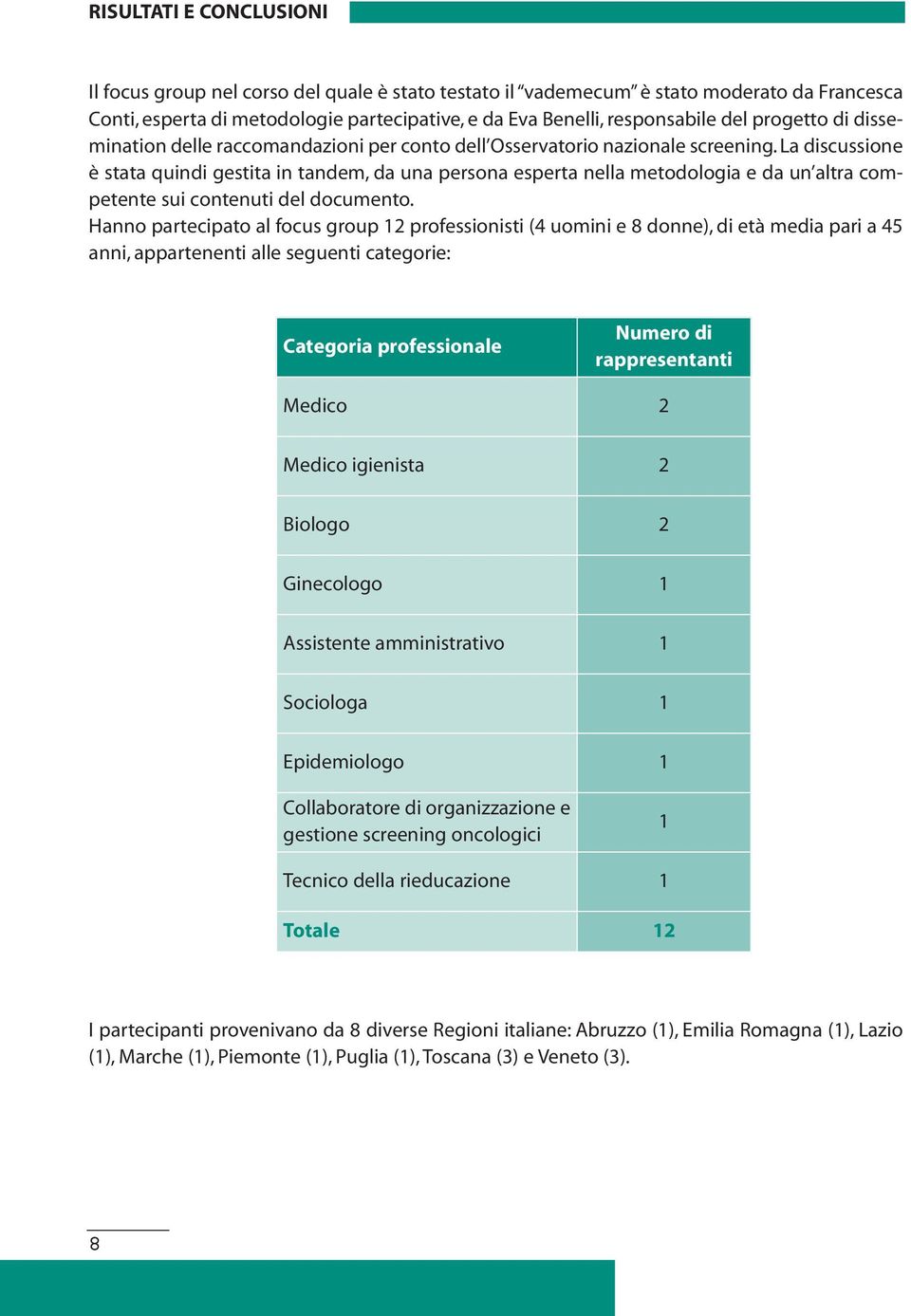 La discussione è stata quindi gestita in tandem, da una persona esperta nella metodologia e da un altra competente sui contenuti del documento.