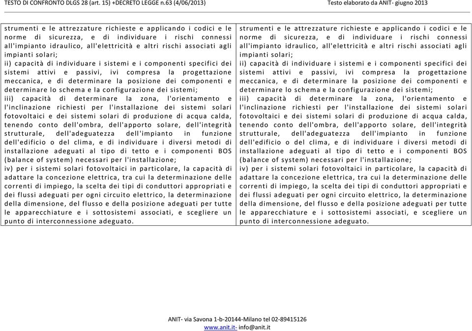 determinare lo schema e la configurazione dei sistemi; iii) capacità di determ inare la zona, l'orientamento e l'inclinazione richiesti per l'installazione dei sistemi solari fotovoltaici e dei