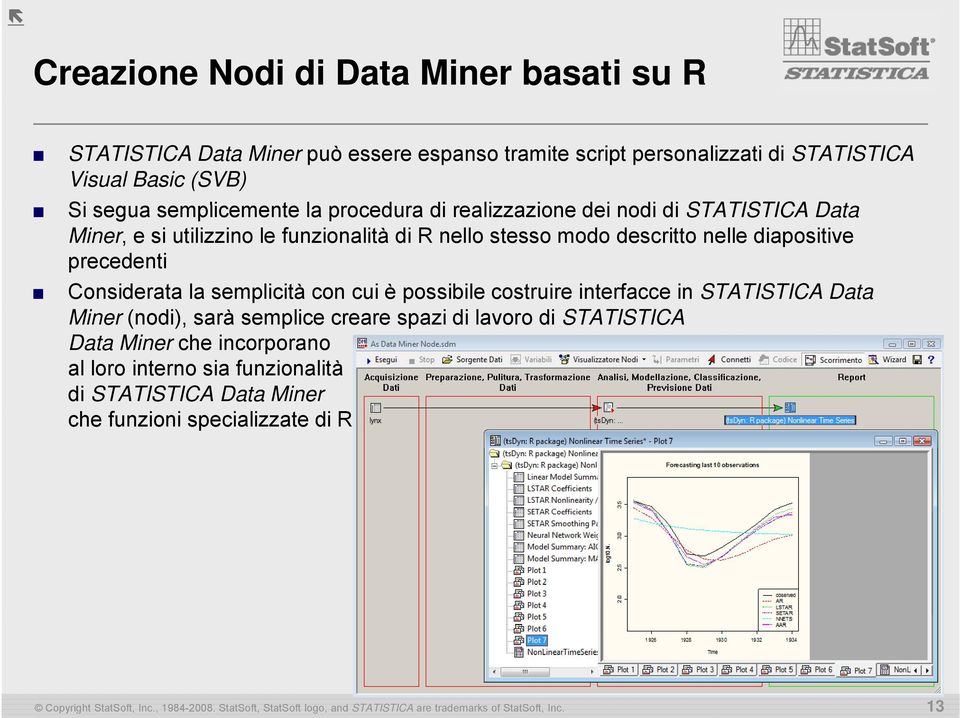 semplicità con cui è possibile costruire interfacce in STATISTICA Data Miner (nodi), sarà semplice creare spazi di lavoro di STATISTICA Data Miner che incorporano al loro