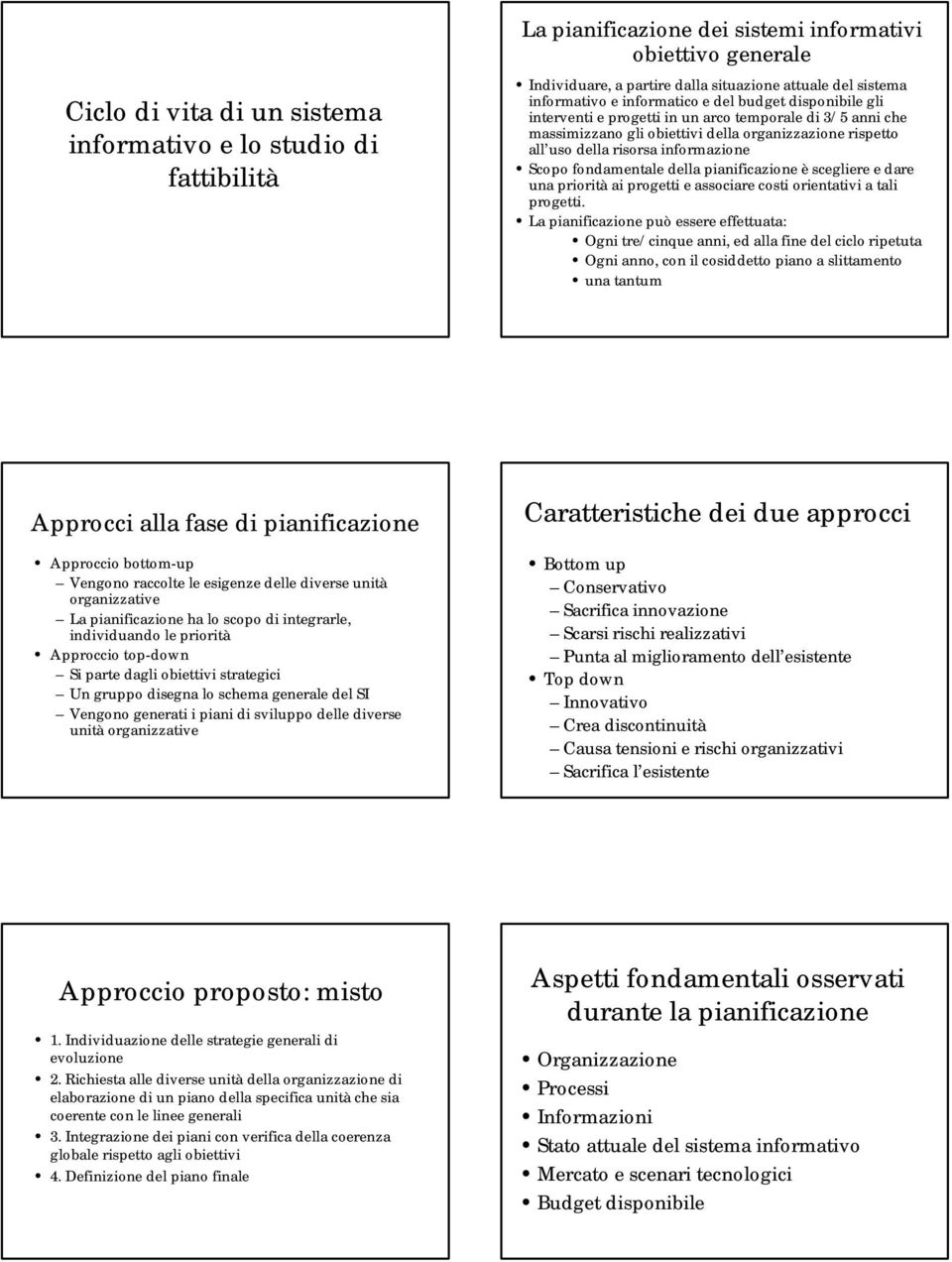 fondamentale della pianificazione è scegliere e dare una priorità ai progetti e associare costi orientativi a tali progetti.