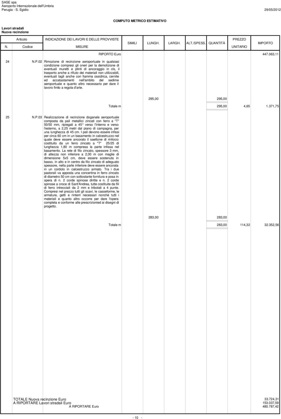 non utilizzabili, eventuali tagli anche con fiamma ossidrica, cernite ed accatastamenti nell'ambito del sedime aeroportuale e quanto altro necessario per dare il lavoro finito a regola d'arte.