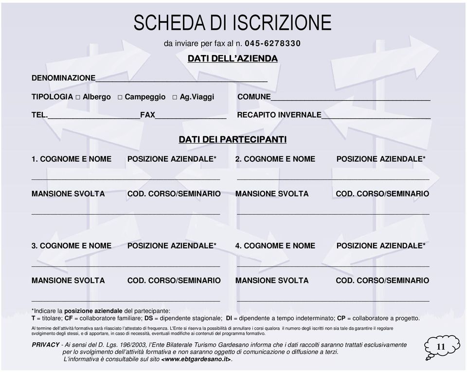 COGNOME E NOME POSIZIONE AZIENDALE* MANSIONE SVOLTA COD. CORSO/SEMINARIO MANSIONE SVOLTA COD.