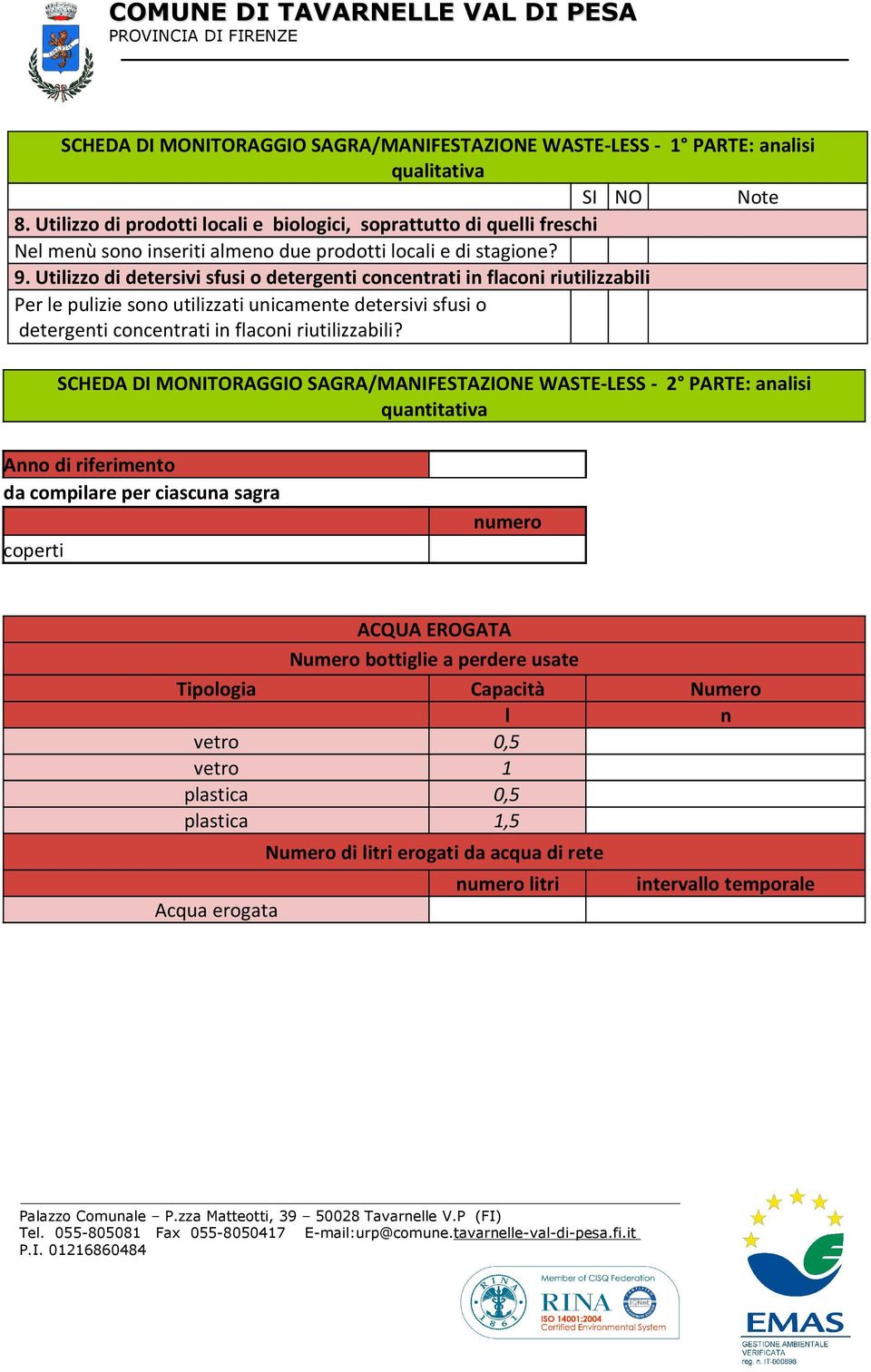 Utilizzo di detersivi sfusi o detergenti concentrati in flaconi riutilizzabili Per le pulizie sono utilizzati unicamente detersivi sfusi o detergenti concentrati in flaconi riutilizzabili?