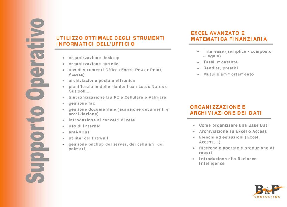 Sincronizzazione tra PC e Cellulare o Palmare gestione fax gestione documentale (scansione documenti e archiviazione) introduzione ai concetti di rete uso di Internet anti-virus utilita del firewall