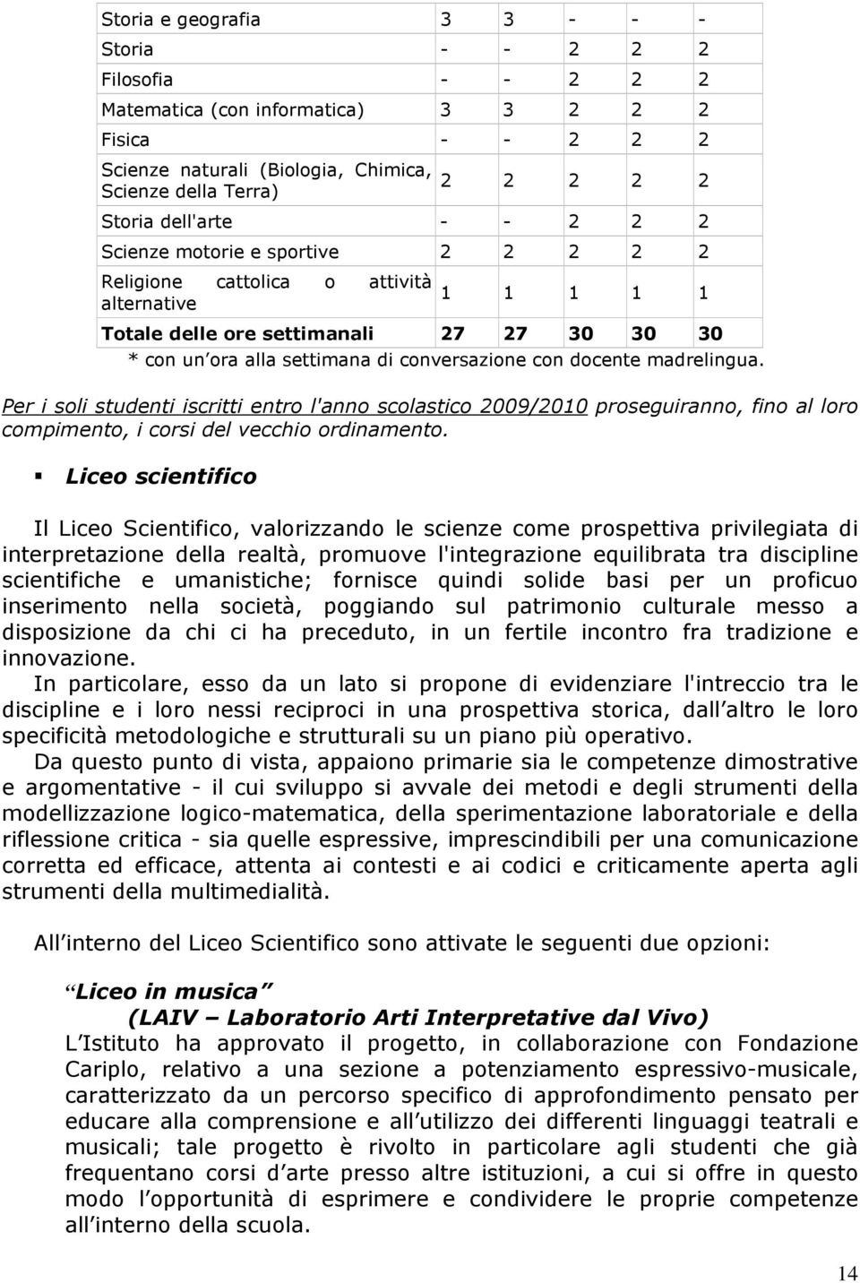 con docente madrelingua. Per i soli studenti iscritti entro l'anno scolastico 2009/2010 proseguiranno, fino al loro compimento, i corsi del vecchio ordinamento.