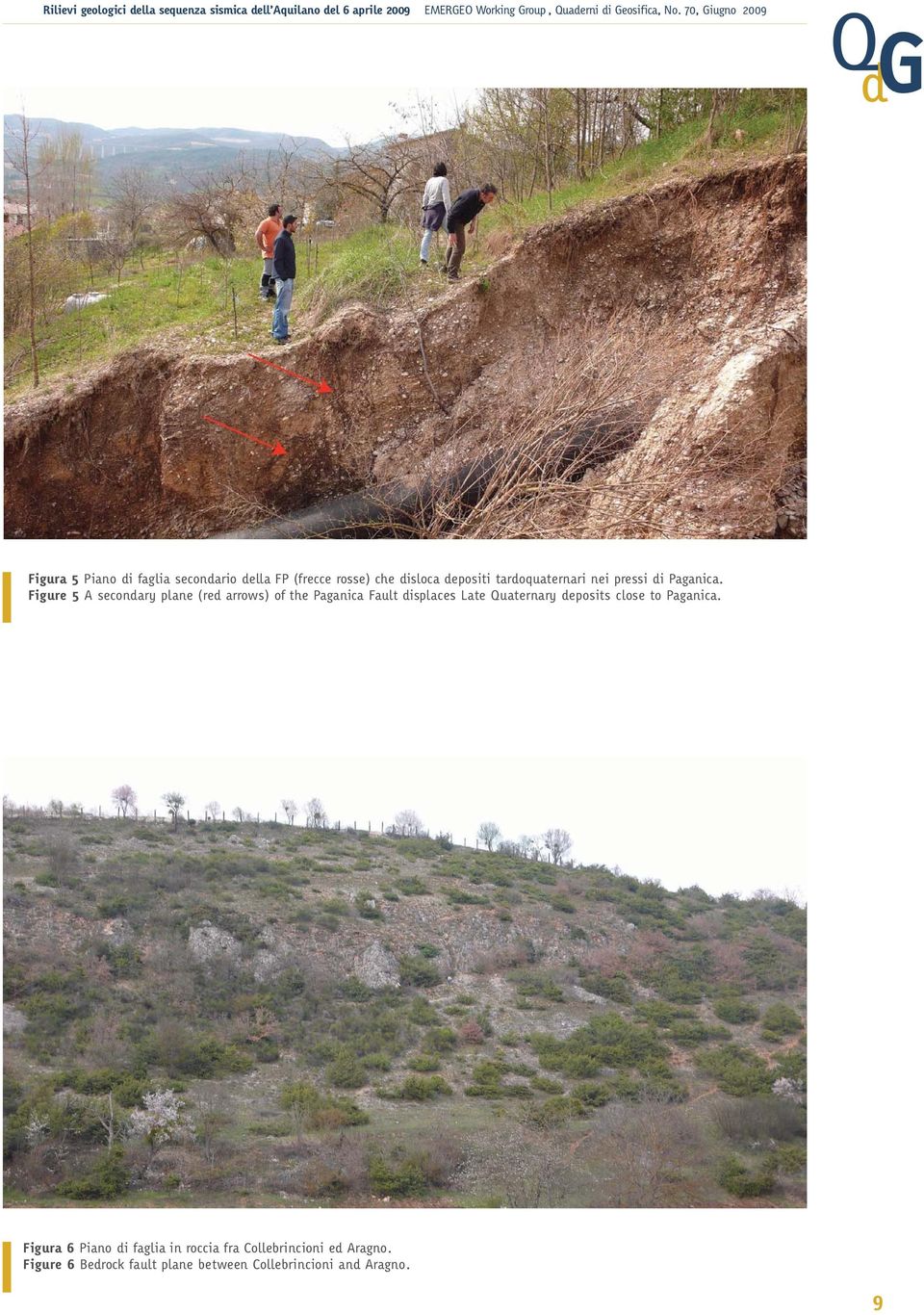 Figure 5 A secondary plane (red arrows) of the Paganica Fault displaces Late Quaternary