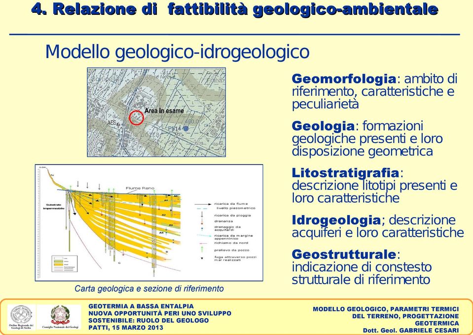 geometrica Litostratigrafia: descrizione litotipi presenti e loro caratteristiche Idrogeologia; descrizione