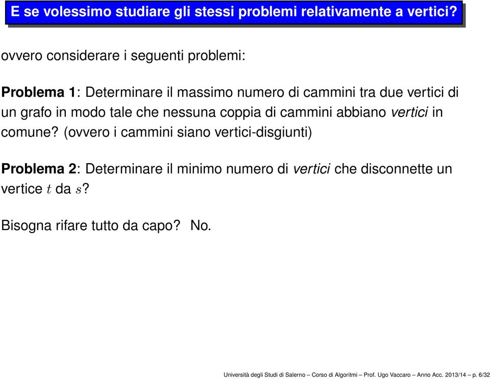 tale che nessuna coppia di cammini abbiano vertici in comune?