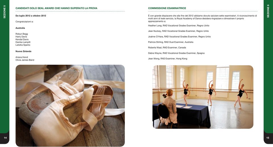 A riconoscimento di molti anni di leale servizio, la Royal Academy of Dance desidera ringraziare e dimostrare il proprio apprezzamento a: SEZIONE 6 Australia Robyn Begg Harry Davis Kendal Davis