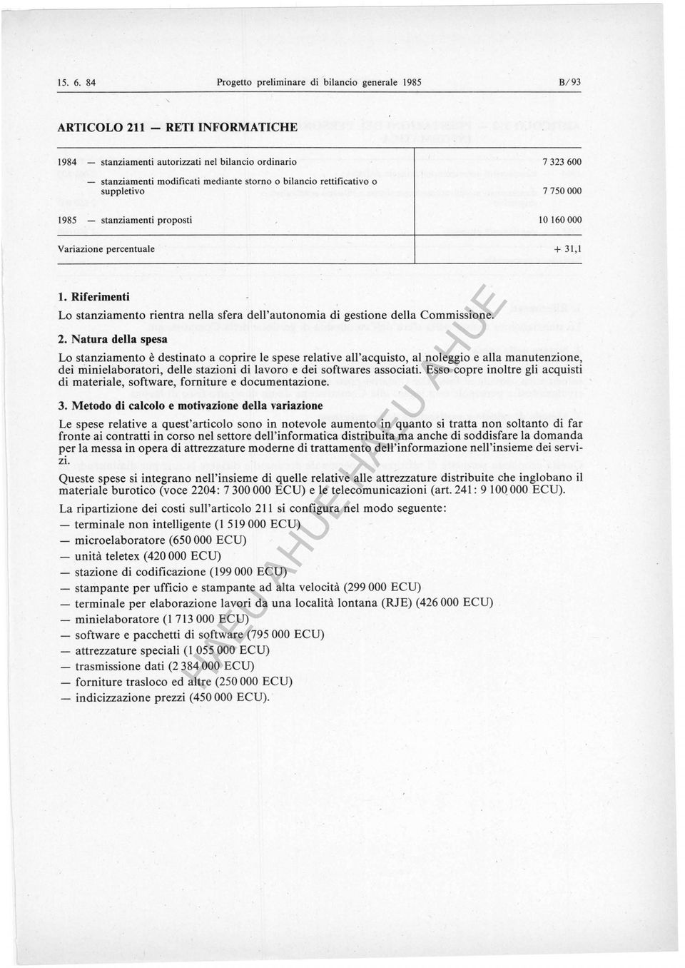 rettificativo o suppletivo 7 323 600 7 750 000 10 160 000 Variazione percentuale + 31,1 Lo stanziamento rientra nella sfera dell'autonomia di gestione della Commissione. 2.