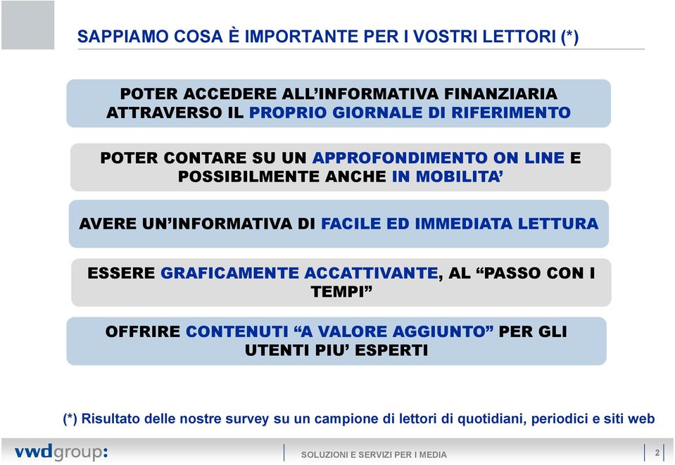 IMMEDIATA LETTURA ESSERE GRAFICAMENTE ACCATTIVANTE, AL PASSO CON I TEMPI OFFRIRE CONTENUTI A VALORE AGGIUNTO PER GLI UTENTI PIU