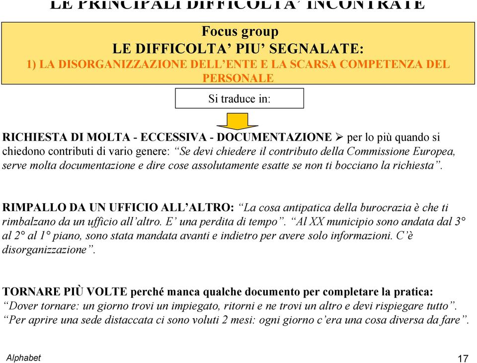 ti bocciano la richiesta. RIMPALLO DA UN UFFICIO ALL ALTRO: La cosa antipatica della burocrazia è che ti rimbalzano da un ufficio all altro. E una perdita di tempo.