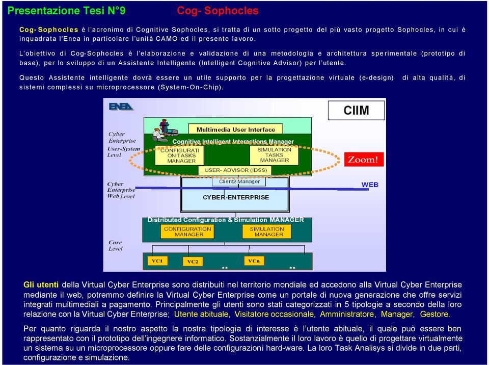 L obiettivo di Cog- Sophocles è l elaborazione e validazione di una metodologia e architettura sperimentale (prototipo di base), per lo sviluppo di un Assistente Intelligente (Intelligent Cognitive