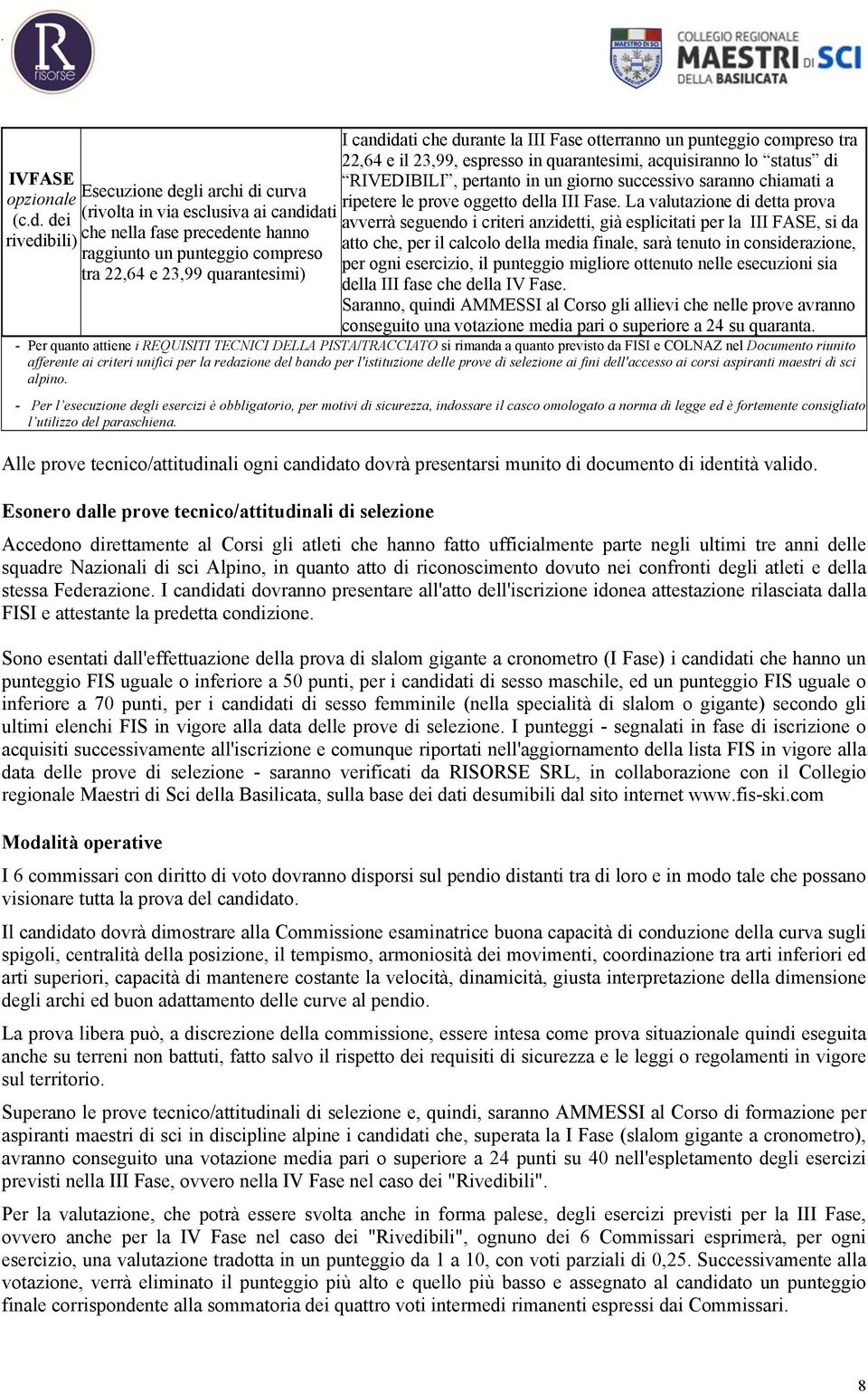 durante la III Fase otterranno un punteggio compreso tra 22,64 e il 23,99, espresso in quarantesimi, acquisiranno lo status di RIVEDIBILI, pertanto in un giorno successivo saranno chiamati a ripetere