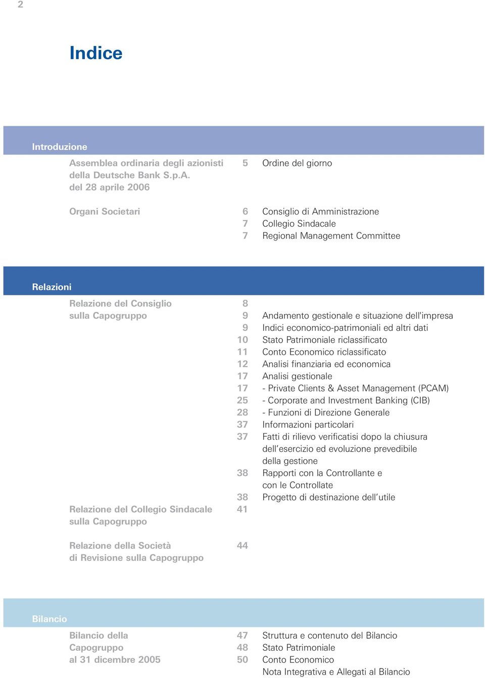 del 28 aprile 2006 Organi Societari 5 6 7 7 Ordine del giorno Consiglio di Amministrazione Collegio Sindacale Regional Management Committee Relazioni Relazione del Consiglio sulla Capogruppo