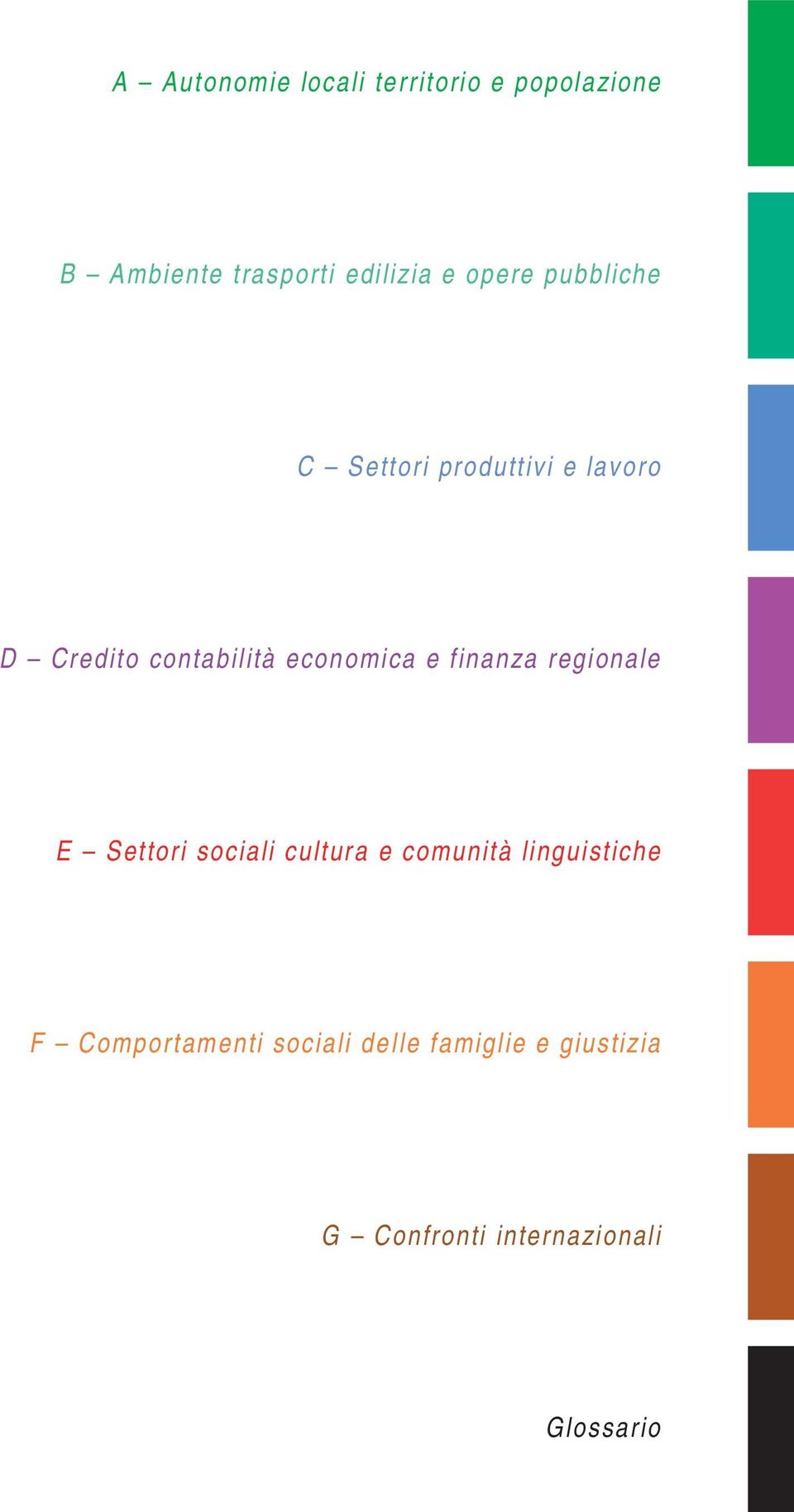 e finanza regionale E Settori sociali cultura e comunità linguistiche F