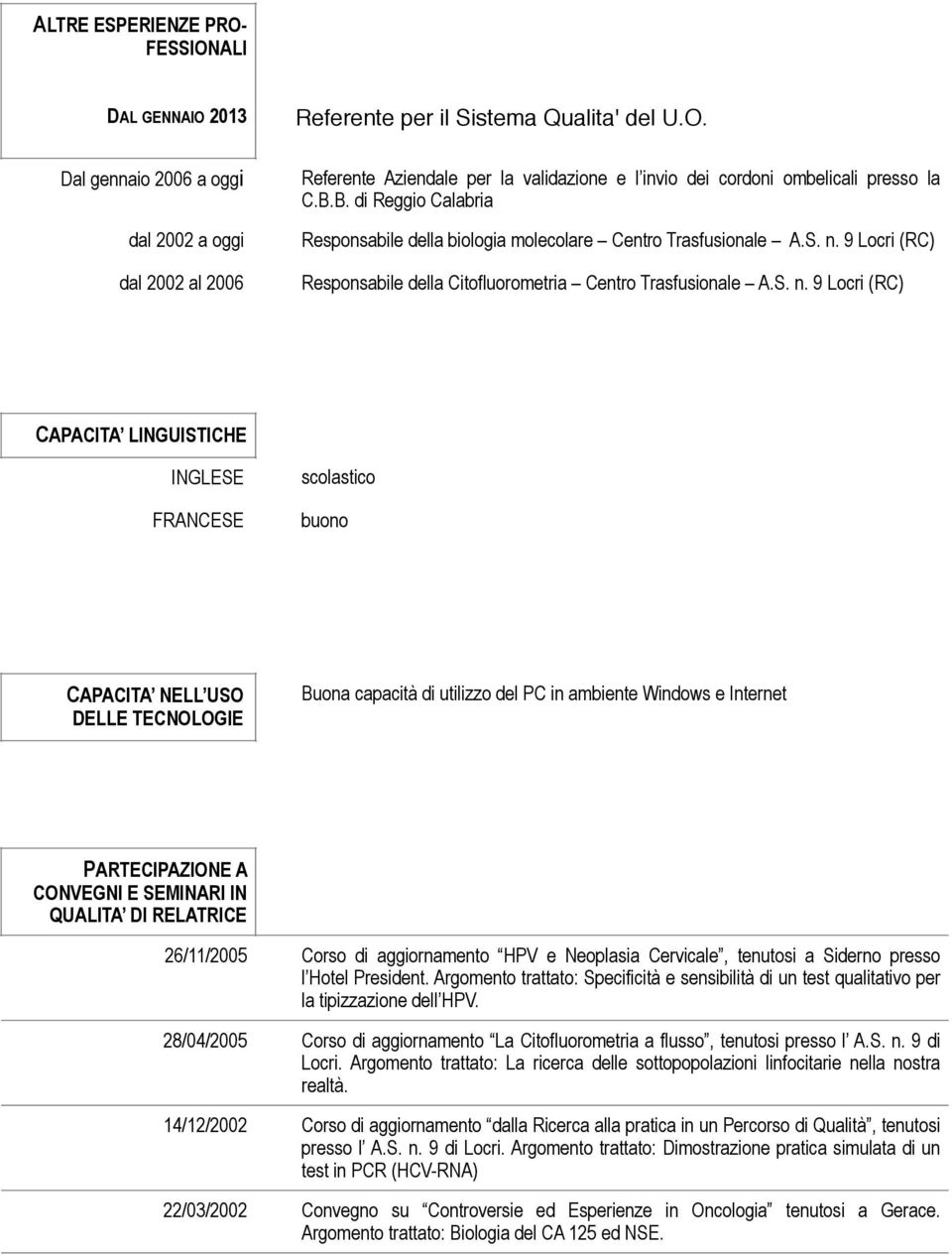 9 Locri (RC) dal 2002 al 2006 CAPACITA LINGUISTICHE INGLESE FRANCESE CAPACITA NELL USO DELLE TECNOLOGIE PARTECIPAZIONE A CONVEGNI E SEMINARI IN QUALITA DI RELATRICE Responsabile della